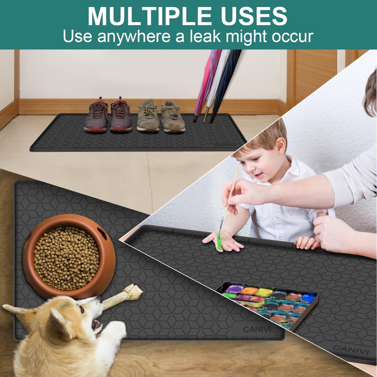 Under Sink Mat, 34" x 22" Waterproof Silicone Under Sink Tray for Kitchen & Laundry Cabinets, Kitchen Cabinet Shelf Protector, Up to 3.3 Gallons Liquid, Fits 36 inch Standard Cabinet(Grey)