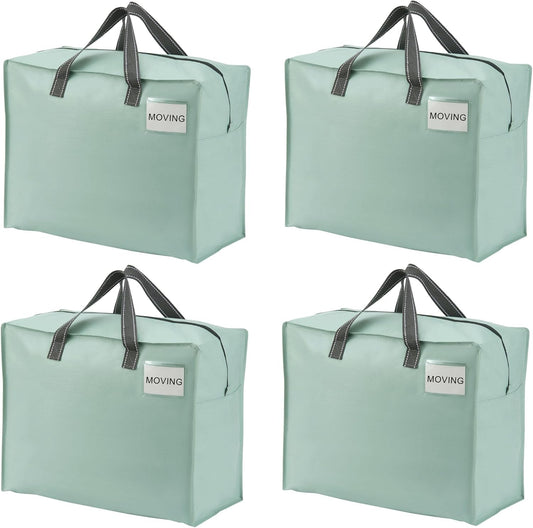 VENO 4 Pack Heavy Duty Moving Bags, Storage Bags, Packing Supplies, Top Zipper, Storage Totes for Camping, Clothes, Bedding, Comforters, Pillows (13 Gallon Light Green, 4 Pack)