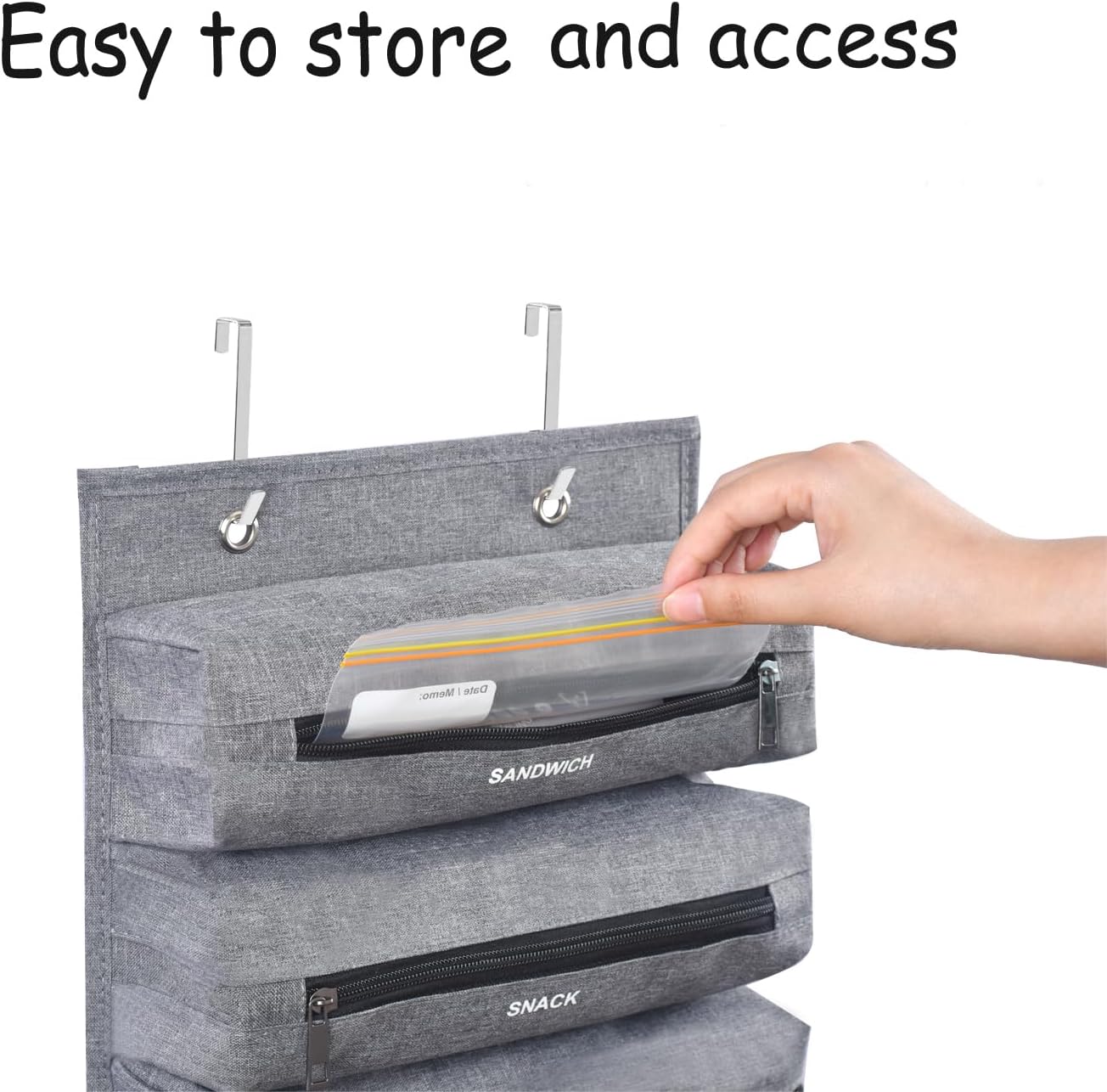Zipper Bag Organizer Compatible with Gallon, Quart, Sandwich & Snack Food Storage Bag, Kitchen Plastic Bag Storage Organizer for Kitchen RV Camper (Grey)