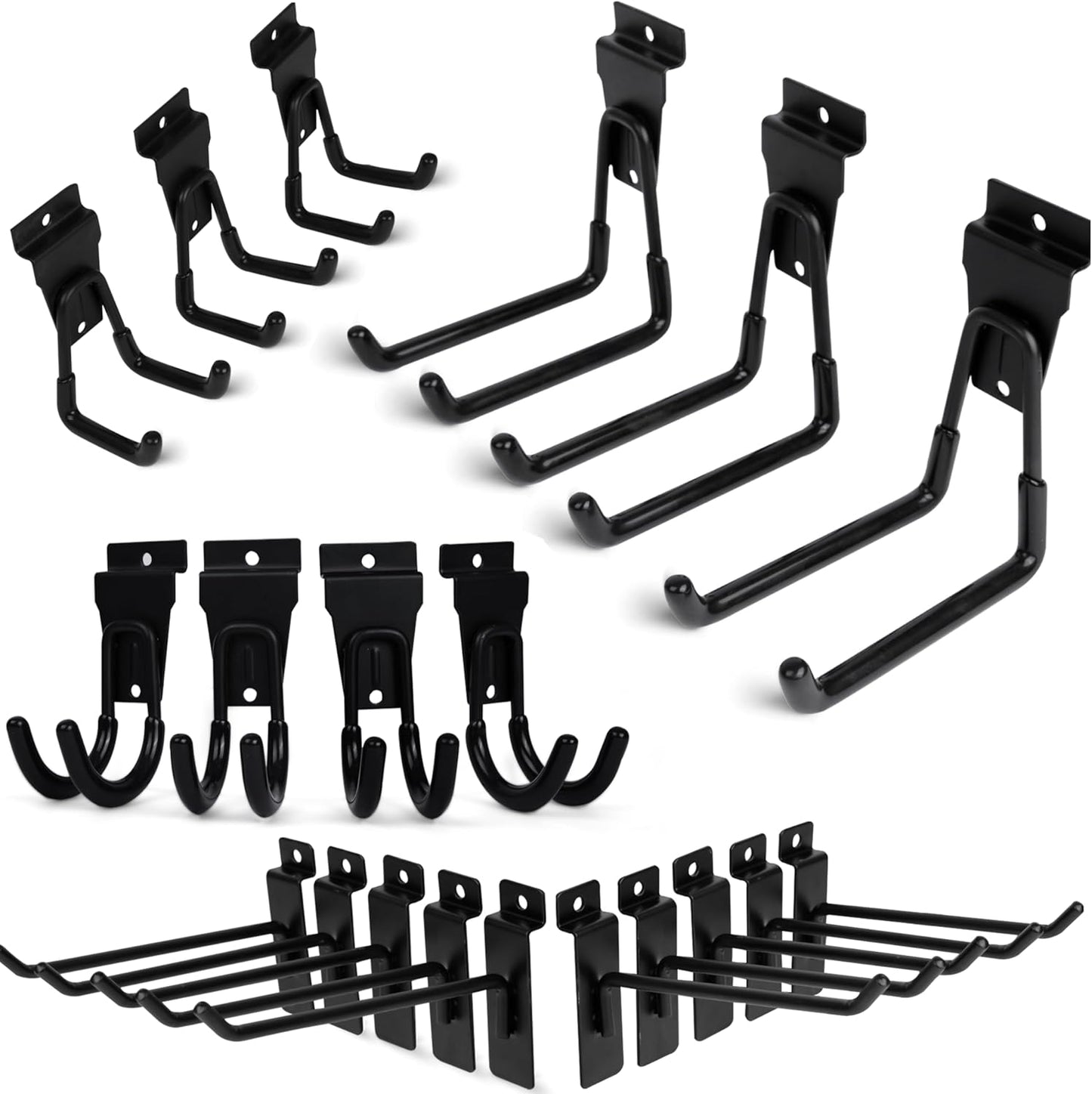 FELLER Slatwall Hooks Heavy Duty - Premium 20 Pack for Proslat & Slatwall Accessories - Durable Double & Single Slat Wall Hooks with 4X Toughness and Rubber Grip