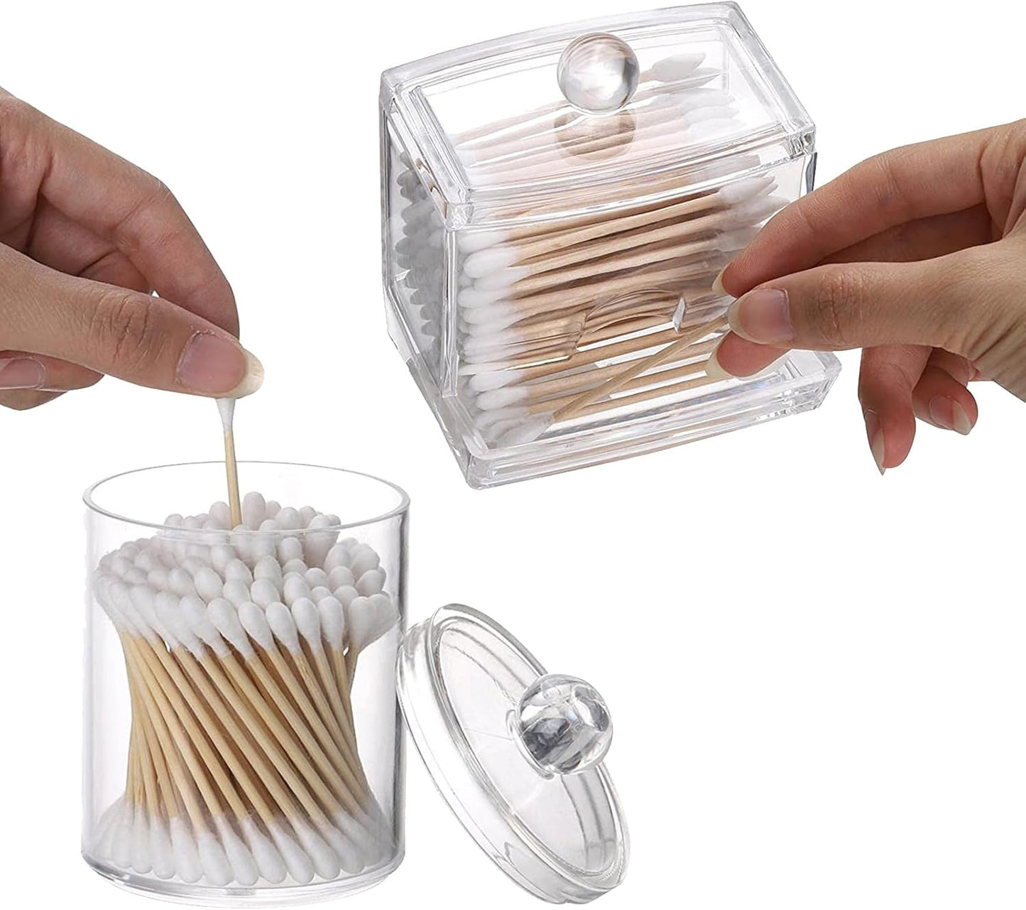 Tbestmax 4 Pack Qtip Holder Bathroom Container, 10/7oz Plastic Cotton Ball/Swabs Dispenser, Clear Apothecary Jar with Lids for Organizer and Storage