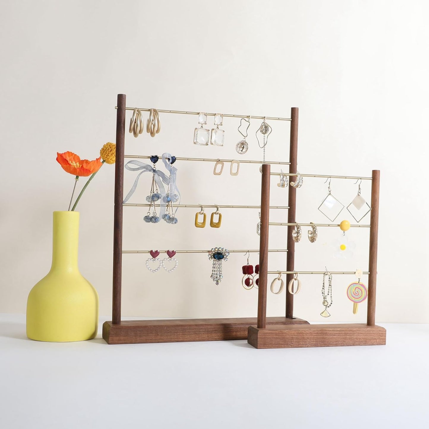 GemeShou Walnut earrings display stand for selling, wooden jewelry earring organizer shelf, wood earring storage organizer rack for boutique store【Earring shelf-Large】
