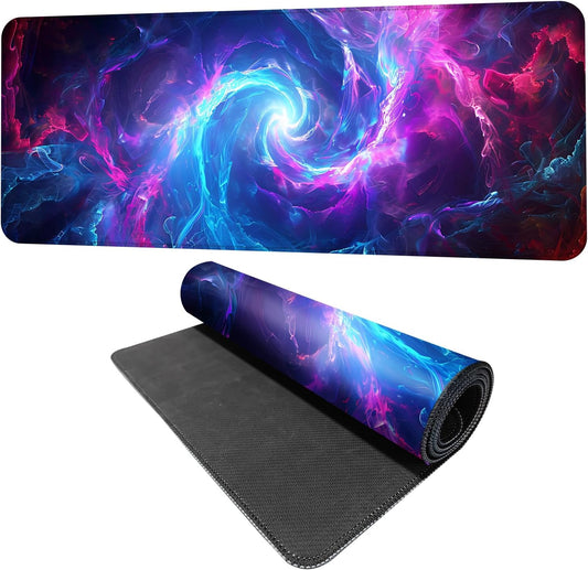 Galaxy Swirl Mouse Pad XXL – Large Extended Desk Mat with Blue & Pink Energy Nebula, Cosmic Gaming Mousepad with Non-Slip Base for PC, Office, Streamers,31.5 x 11.8 in