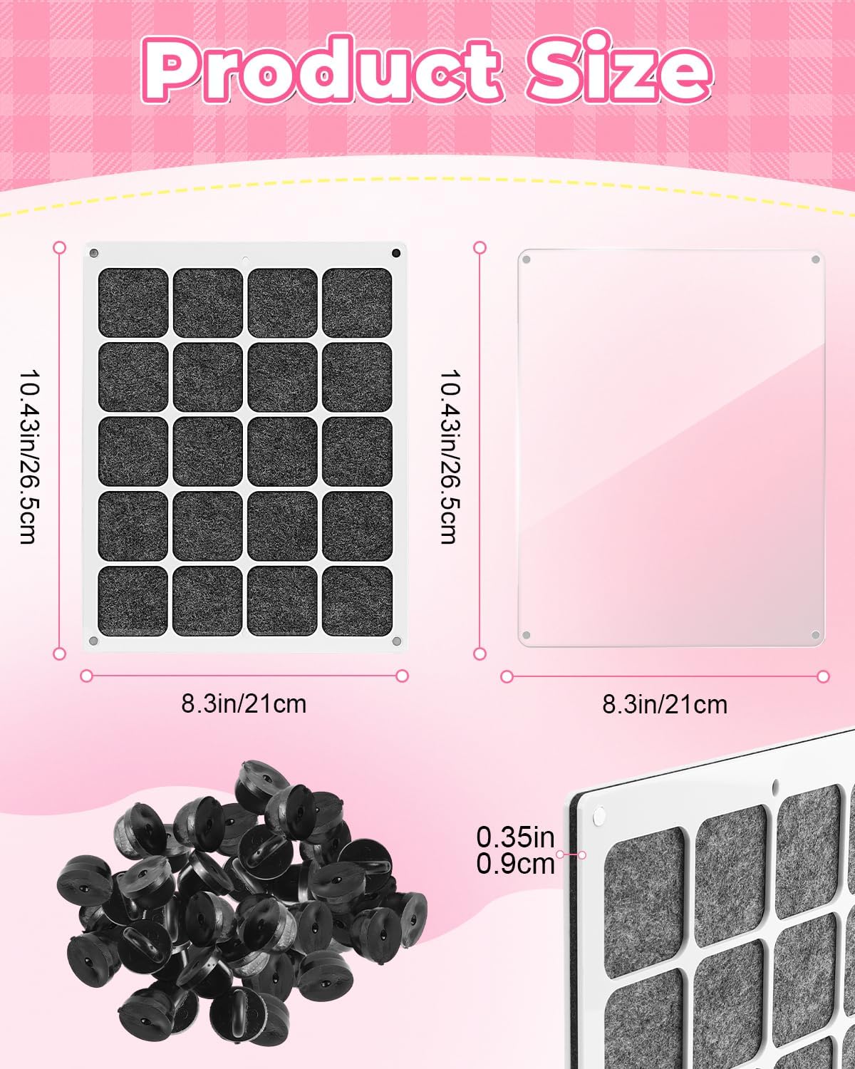 UCEC 20 Grids Clear Acrylic Pin Display Board & 50 PCS Rubber Pin Backs, Pins Organizer Board Enamel Pin Board Display Case, Dust-Free Pin Collection Display, Tabletop & Wall Pin Holder Display