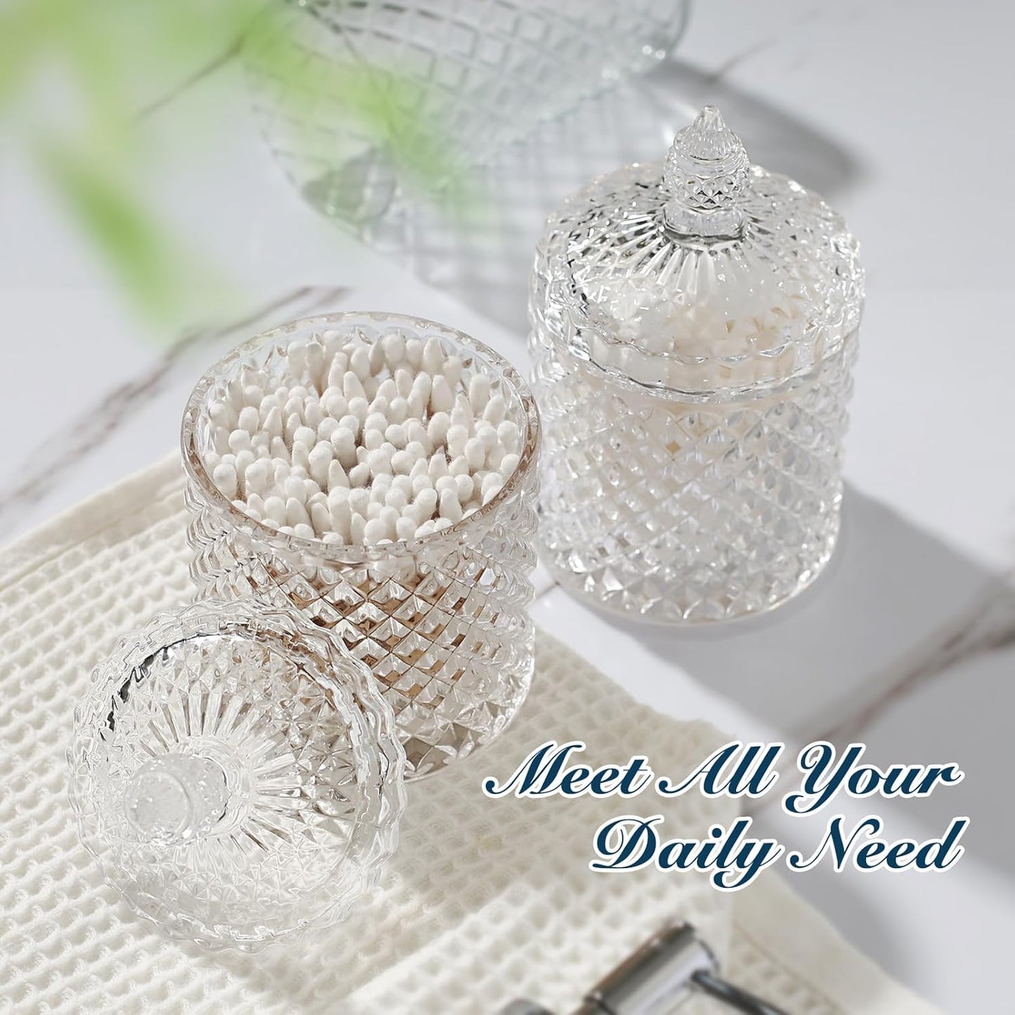 Bathroom Accessories Set, 4 Pack Clear Glass Bath Accessory Sets Complete, Diamond Soap Dispenser and Toothbrush Holder Set for Bathroom Counter Organizer Essentials, Modern Bathroom Decor