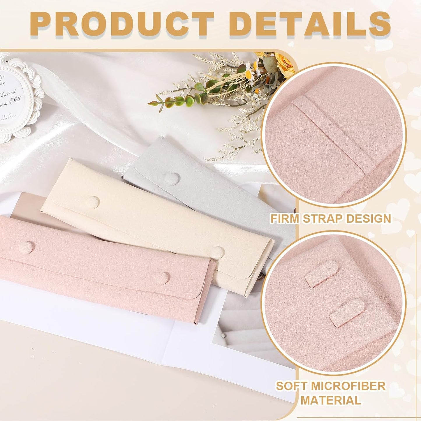 uxcell 6 Pcs Microfiber Necklace Travel Case, Necklace Pouch Storage Bag Microfiber Jewelry Travel Organizer Tangle Free for Women Gift, Pink/Gray/White