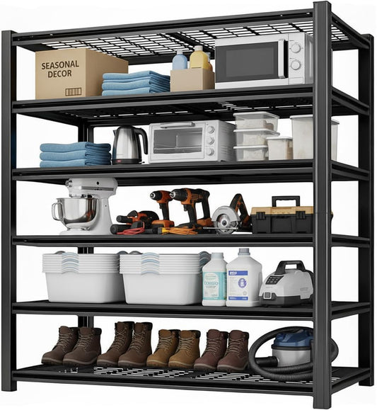 Storage Shelving Unit 6-Tier Heavy Duty Garage Shelves Metal Organizer Utility Rack for Kitchen Pantry Basement Pantry Warehouse Laundry Black 84" H x 55" W x 24" D 3000LBS