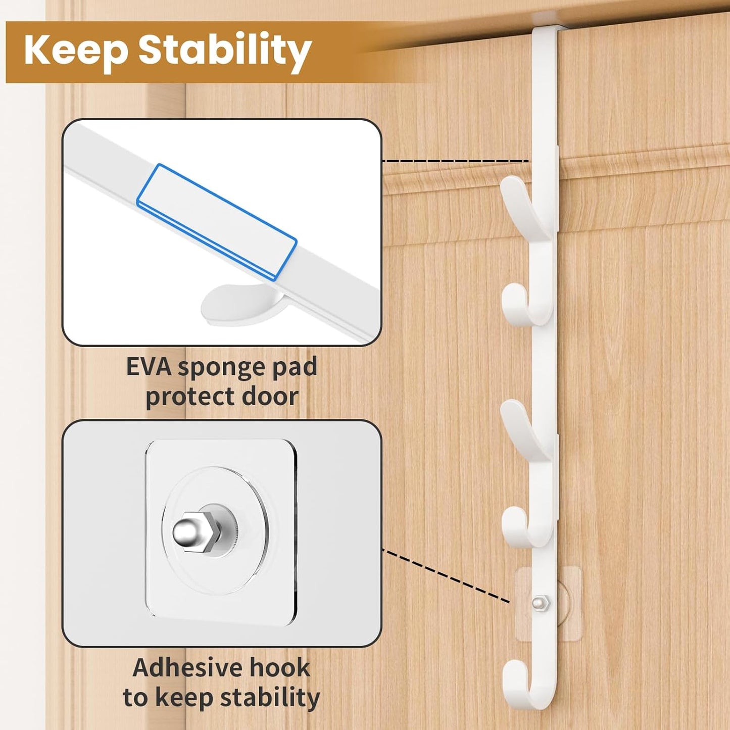 Over The Door Hooks, Metal Door Hooks for Hanging, Over The Door Purse Organizer for Door Coat Hanger, Back of Shower for Hanging Towel Rack Clothes, Hat, Bathroom, Closet (White-2Packs)