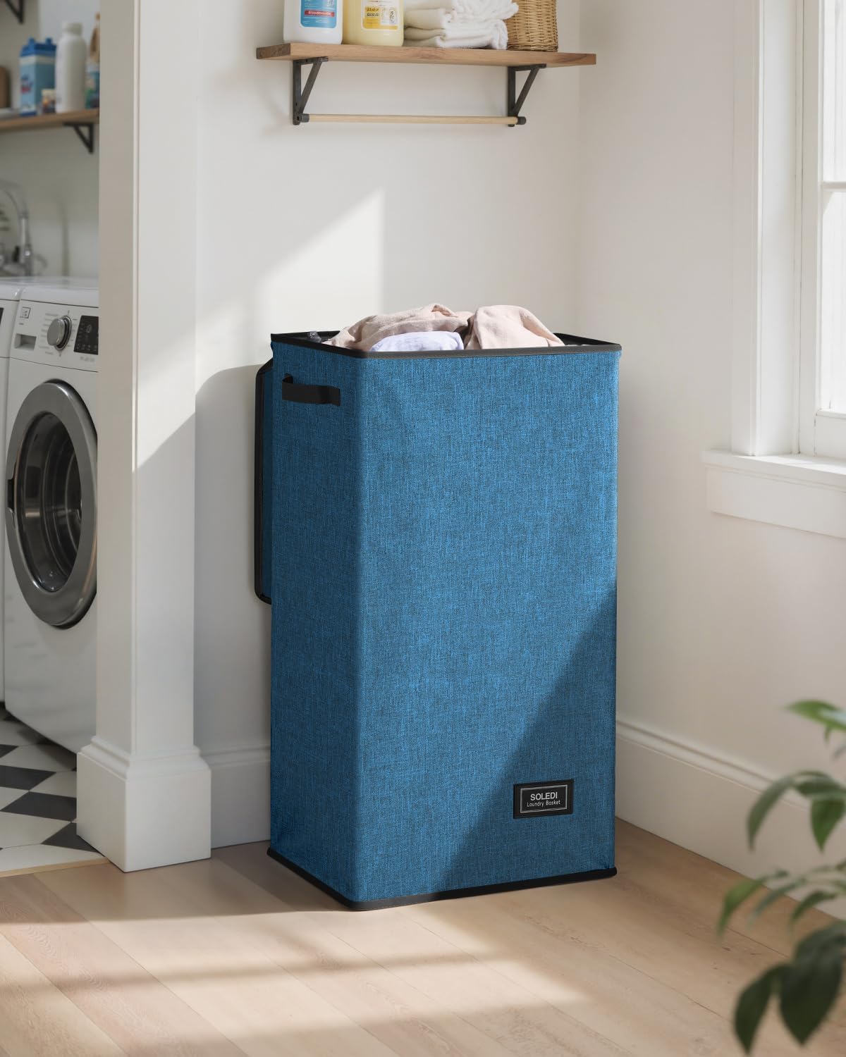 SOLEDI Laundry Hamper with Lid 100L Large & Tall Collapsible Laundry Baskets, Clothes Hamper with Bag Removable Easy to Carry, Dirty Hampers for Bedroom, Bathroom, Dorm, College, Blue