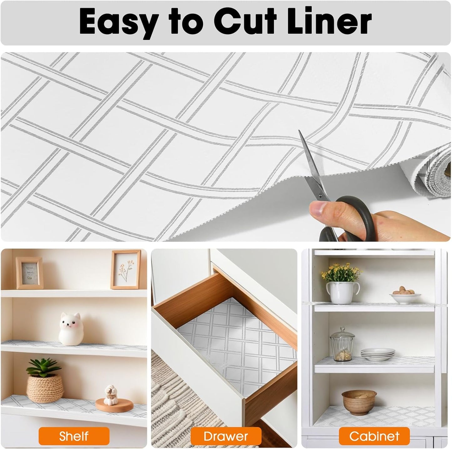 Drawer and Shelf Liner for Kitchen Cabinets Non-Adhesive, Non-Slip Cabinet Liner Shelf Paper Strong Grip Waterproof Easy to Clean for Kitchen Shelves Cupboard,Silver Geometric,12IN X 10FT