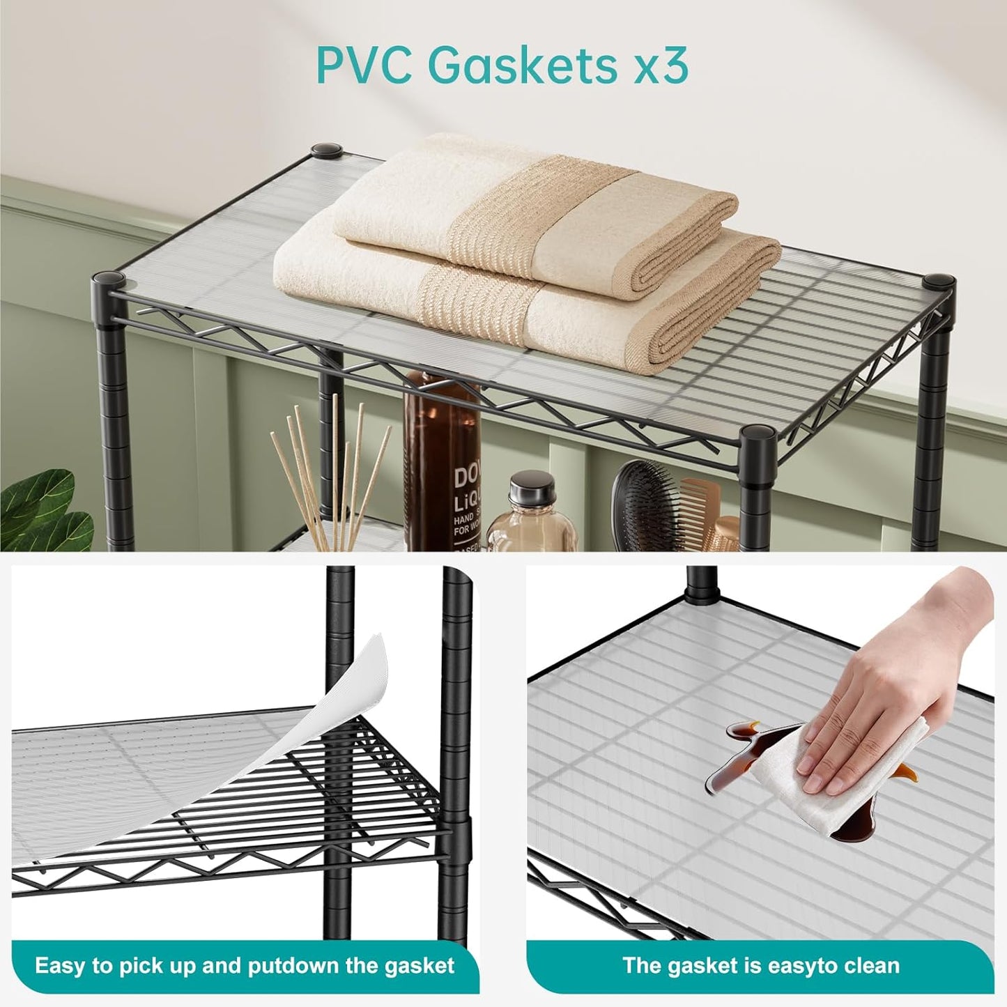 SINGAYE Shelf Closet Wire Shelving：Adjustable Metal Unit for Laundry Room Organization Bathroom Kitchen Home Storage with Wheels Pantry Rack Shelves