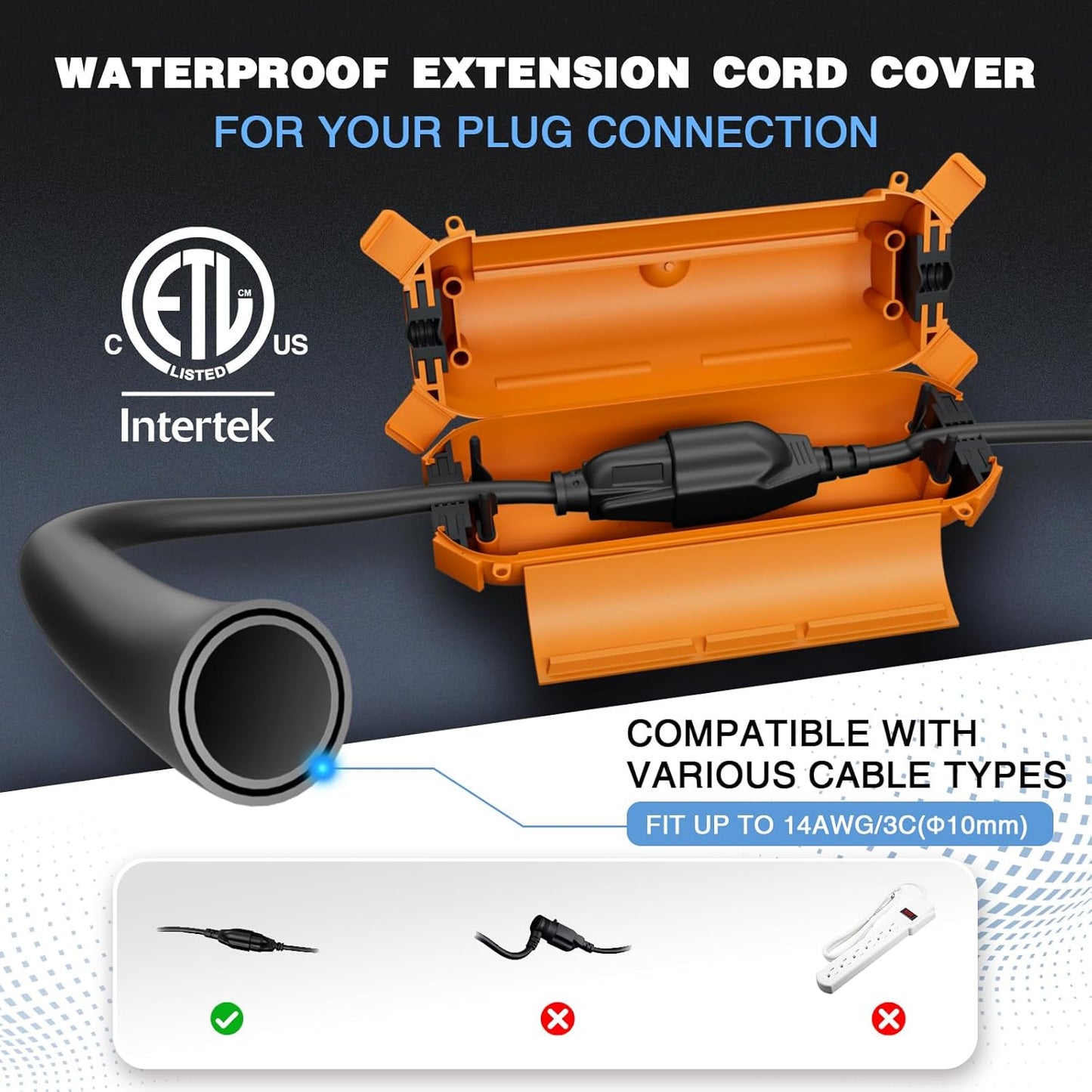 Flemoon [3 Pack] Outdoor Extension Cord Safety Cover with Waterproof Seal, Weatherproof Electrical Connection Box to Protect Outdoor Outlet, Plug, Socket, Christmas Holiday Decoration Light, Orange