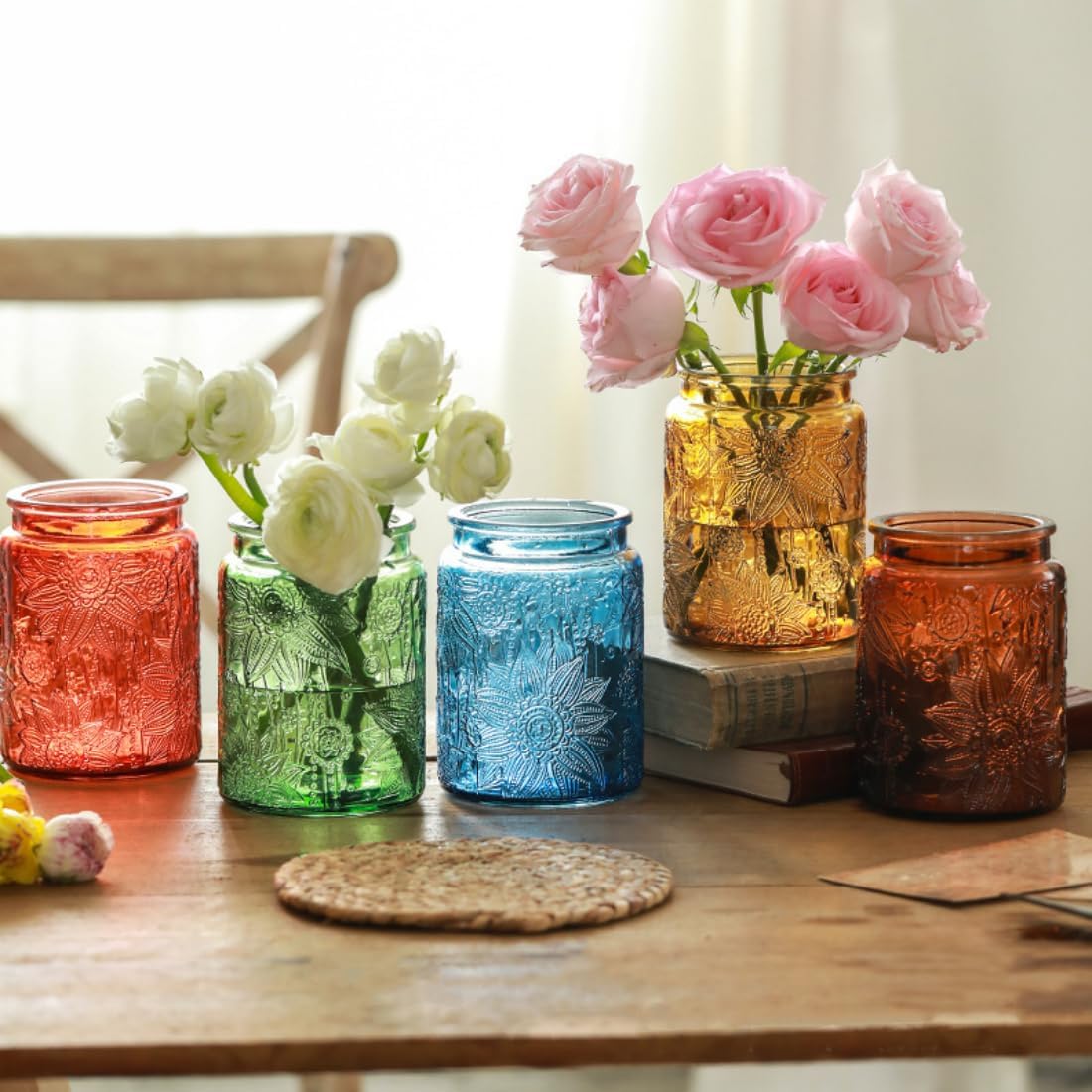 ANSQU 23.7 FL OZ Blue Glass Jars, 2 Pack Vintage Glass Kitchen Storage Counter Jar, Candy Jars with Lids, Mason Jar Hold Coffee Beans, Tea, Cookie, Sugar, Bath Salts & More (Blue, 2 Pack)