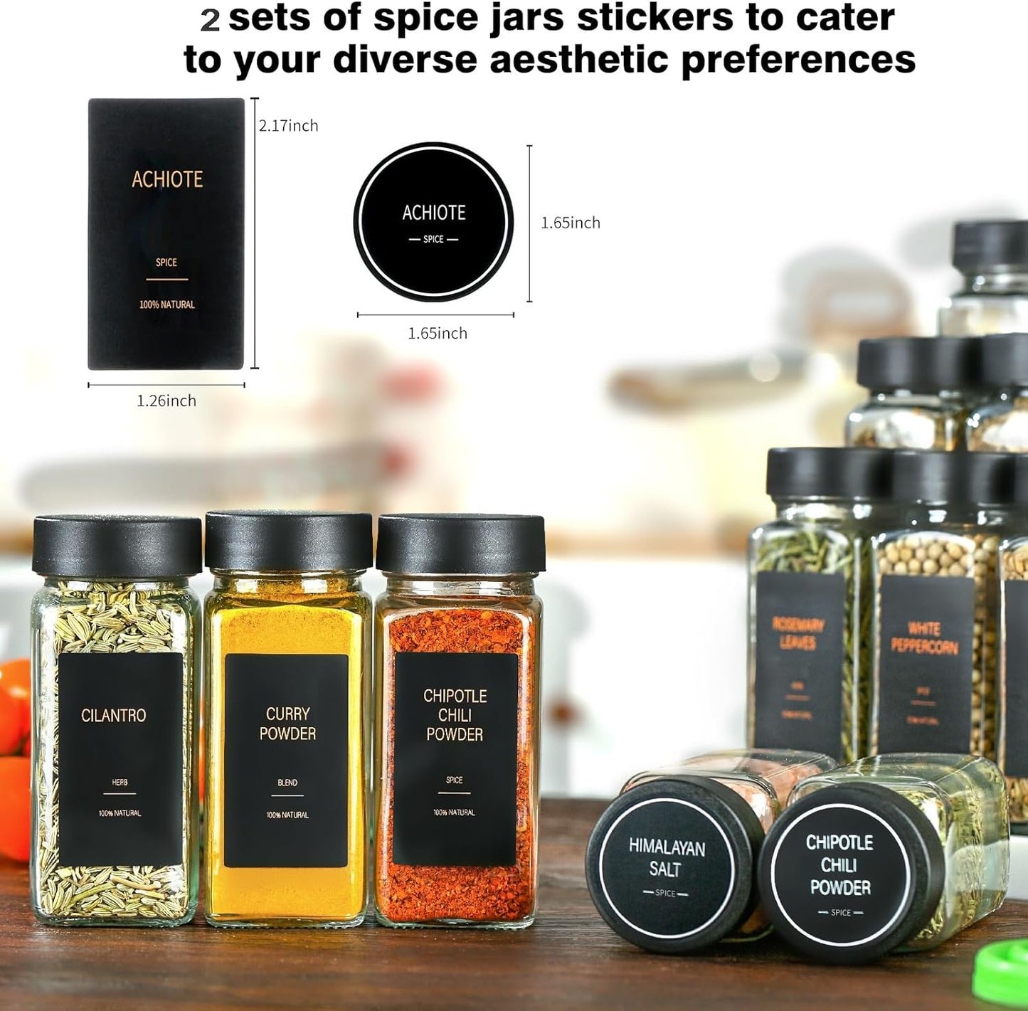 Spice Jars with Label，4oz Glass Spice Bottles With Shaker Lids，Seasoning Containers with Funnel, Chalk Pen for Cabinet，Drawer，Rack (Black, 48)