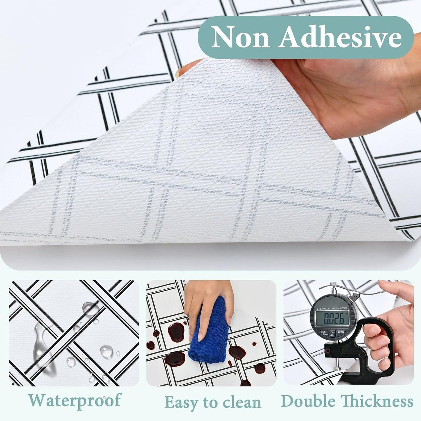 Drawer and Shelf Liner for Kitchen Cabinet: 12 in X 20 Ft Non Slip Waterproof Shelf Paper Non Adhesive Refrigerator Liners Black and White Squares Easy Liners for Bathroom