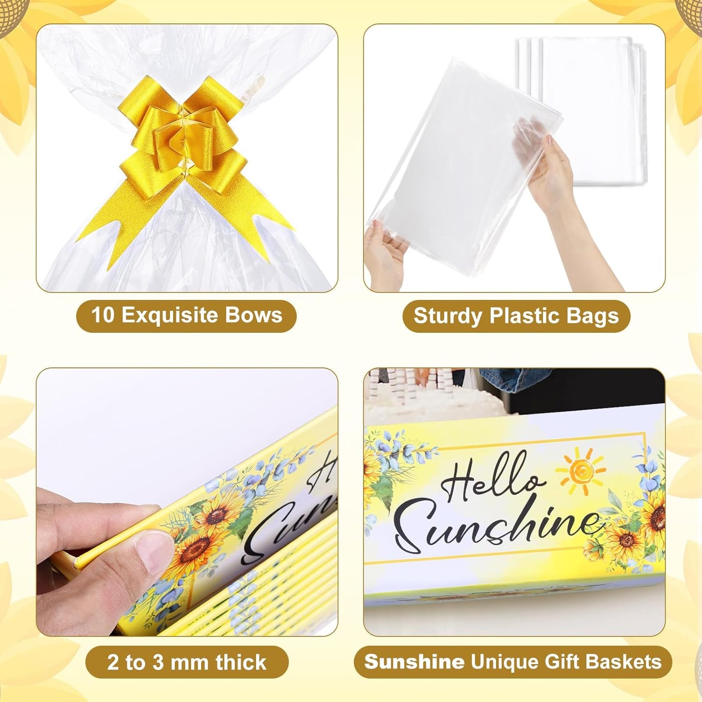AFOROEOA 10PACK Sunshine Baskets for Gifts Empty, 10x12” Gift Baskets for Women Empty 10 Bows 10 Bags, Empty Gift Basket for Women Mother's Day Thanksgiving Christmas Easter Teacher Appreciation