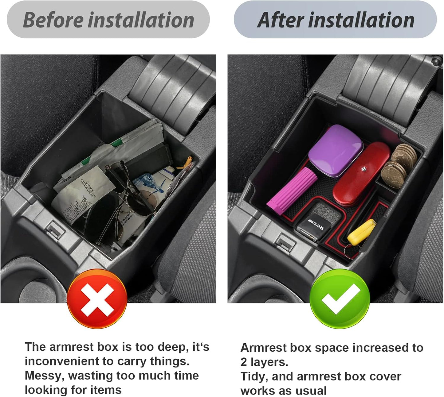 SKTU for 2020 2021 2022 2023 2024 2025 2026 Toyota Corolla Center Console Organizer 2023 2024 2025 2026 Corolla Accessories Center Console Tray Insert Organizer ABS with USB Hole and Coin Holder (Red)