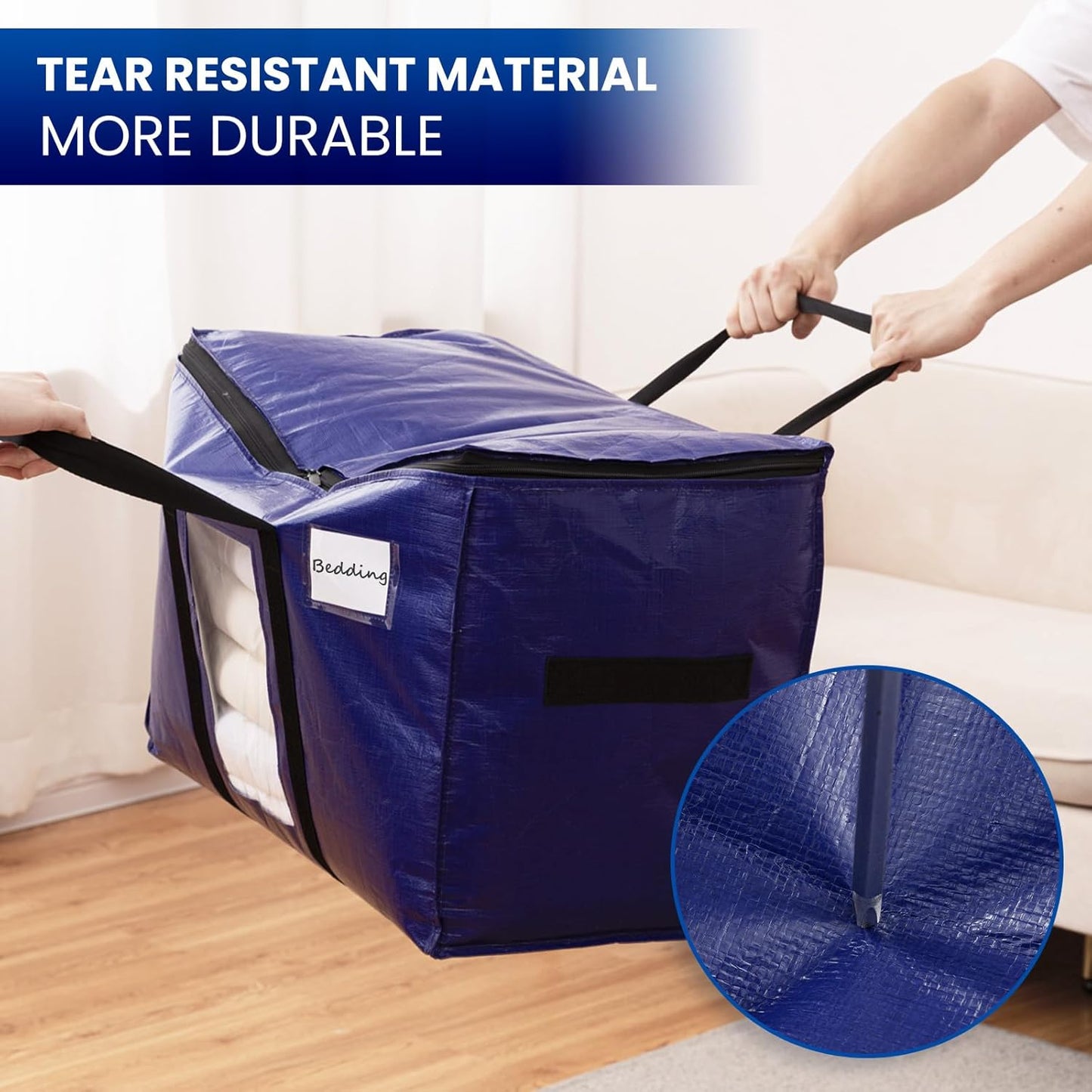 TAILI 8 Pack Dark Blue Extra Large Moving Bags, Heavy Duty Totes with Visible Window, Wrap Around Handles, Great for Storage