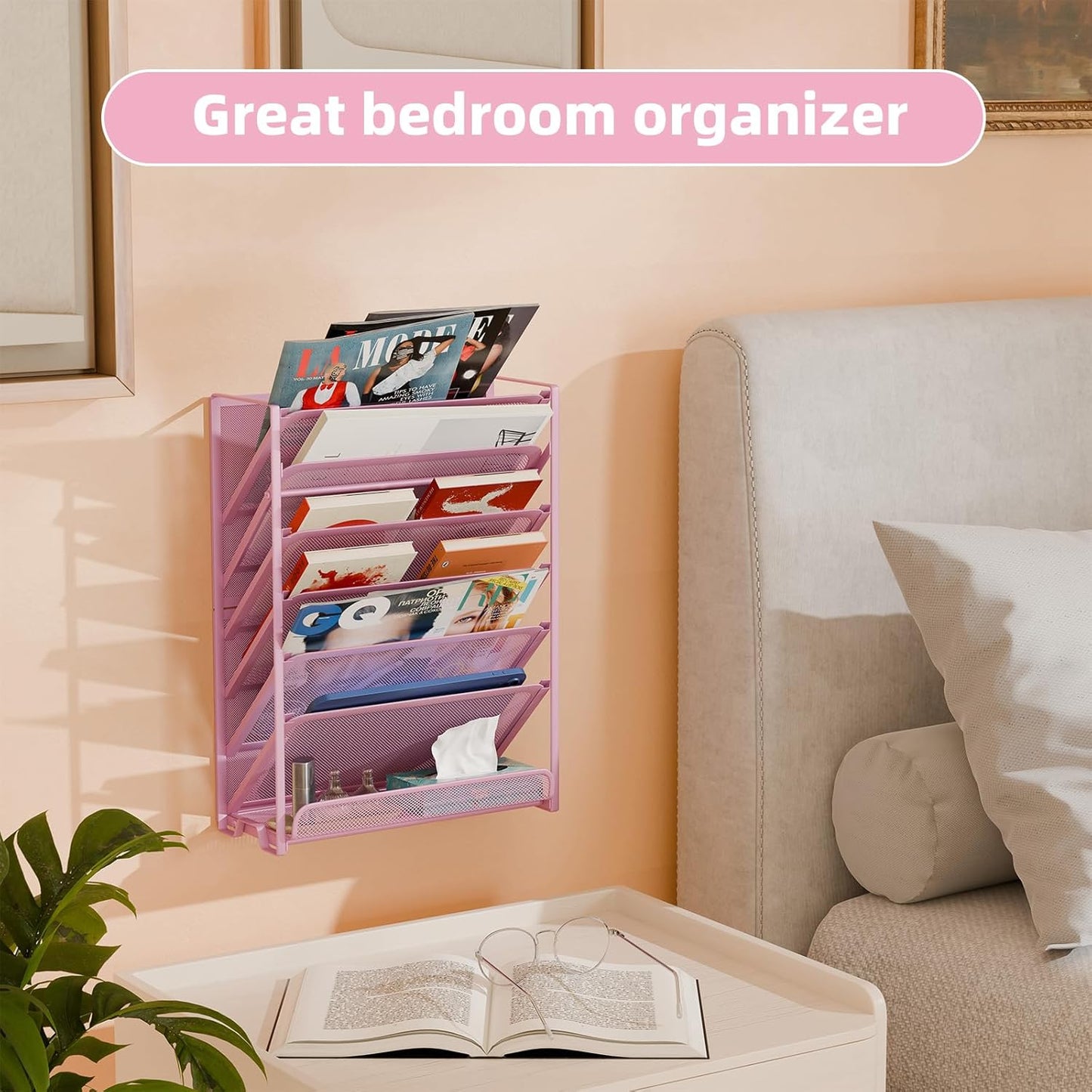 Simple Trending Wall File Organizer, Mesh 7-Tier Vertical Hanging File Holder, Desktop Metal Files Rack for Office and Home, Black