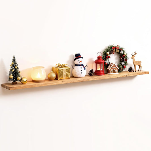 Fun Memories 72 Inch Floating Shelves for Wall, Rustic Solid Elm Wood Shelves for Home Decor, 8 Inch Deep Floating Shelf Wall-Mounted, Heavy-Duty Storage Shelf for Living Room, Bedroom, Kitchen