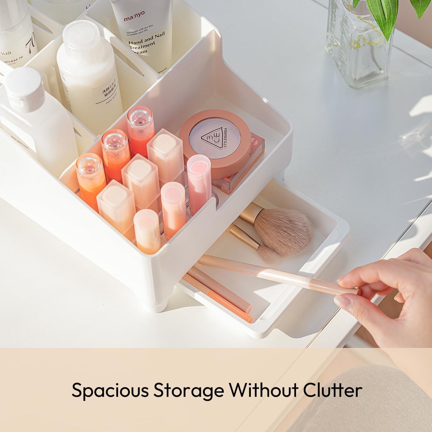 carrotez Make up Vanity Organizer Countertop Skincare Cosmetic, Accessories Organizers Customizable Compartments - White