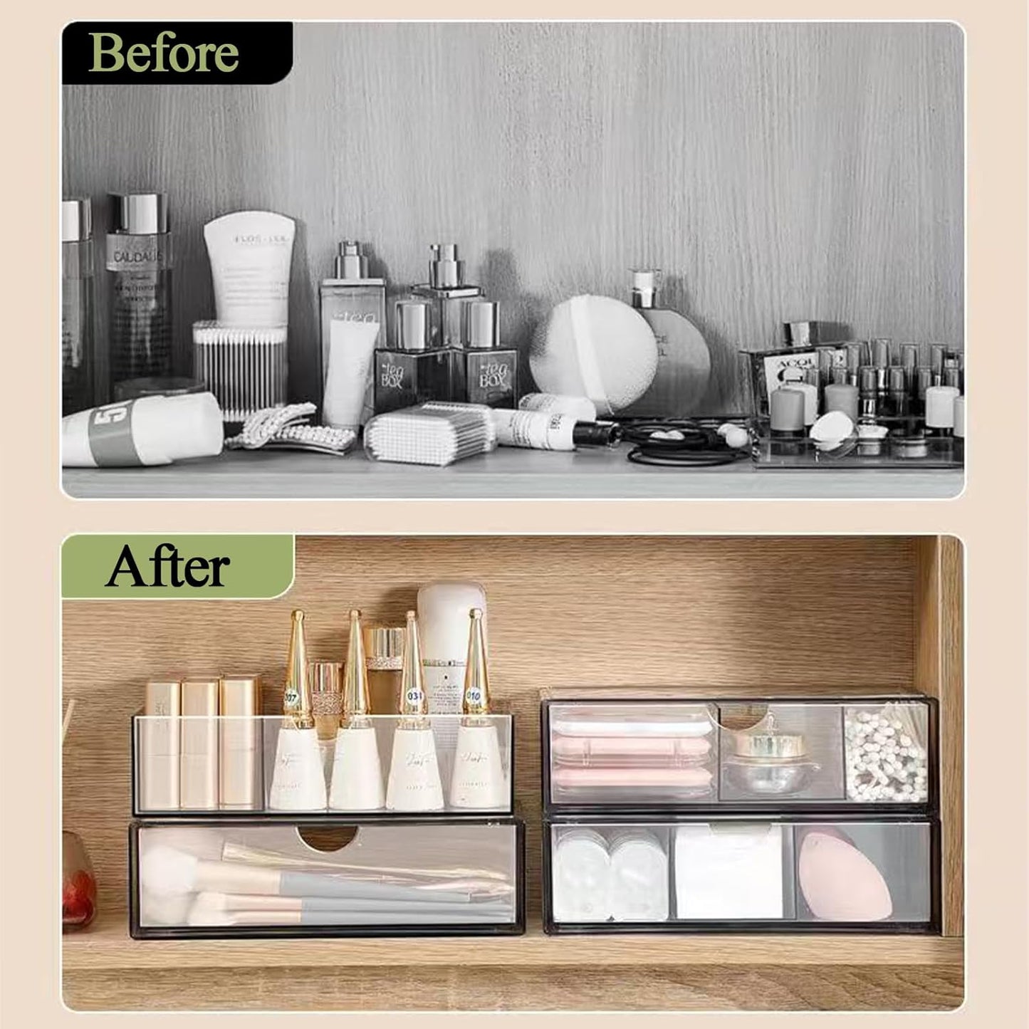 Hair Accessories Organizer for Girls, Clear Acrylic Hair Tie Organizer, or Headband, bows，Cute Small Stackable Storage Drawer Container Caddy Box for Bathroom Vanity Countertop