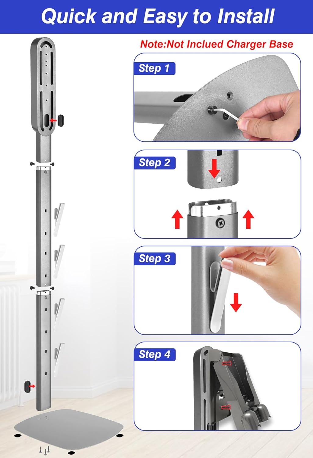 Haturi Vacuum Stand for Dyson Gen5 V15 V12 V11 V10 V8 V7 V6, Heavy-Duty Metal Bracket Organizer with 4 Accessory Hooks, Hidden Cord Management & Space-Saving Design for Cordless Handheld Vacuums