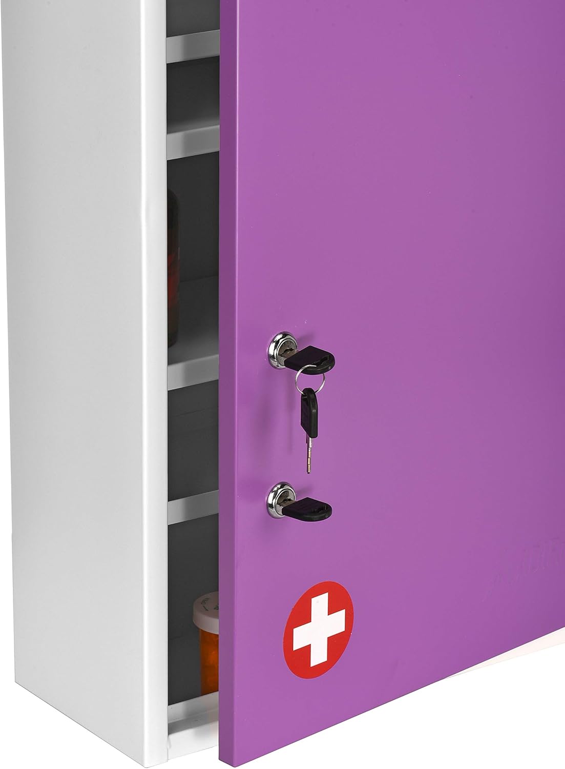 AdirMed Locking Medicine Cabinet Wall Mounted First Aid Cabinet with Lock, Lockable Wall Medicine Cabinet with Dual Lock and Dual Keys, 21" H x 16" W x 6" D, Purple