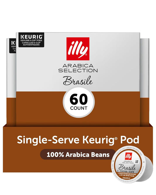 Illy Coffee K Cups - Pods For Keurig Machines – Brasile Bold Roast – Notes of Caramel – Intense & Full-Flavored Flavor - No Preservatives – 10 Count, 6 Pack