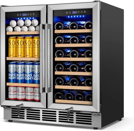30" Wine and Beverage Refrigerator - Dual Zone Wine and Beverage Cooler, Under Counter/Freestanding Wine and Beer Fridge Holds 29 Bottles & 110 Cans - Ideal for Home, Bar, and Office-Premium Cooling