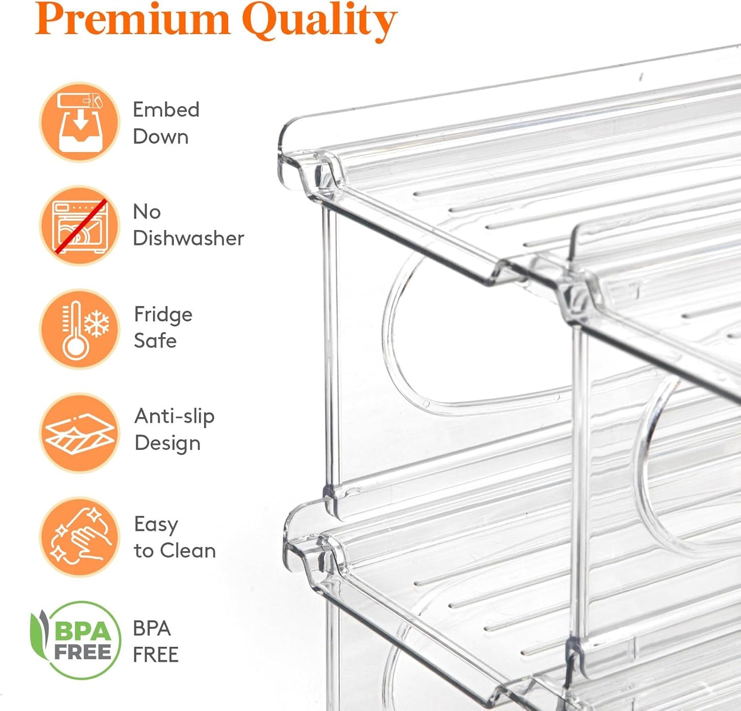 Lifewit Wine Rack for Fridge, Stackable Wine Bottle Holder with Sturdy Support Insert & Reinforced Design, Plastic Bottle Organizer for Refrigerator, Cabinet & Pantry, Clear, Holds 8 Bottles