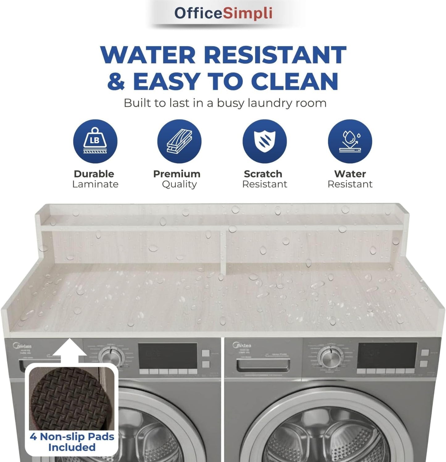 OfficeSimpli Washer Dryer Countertop with Shelf - 27.5 x 54 Inch - Made in USA Laundry Countertop Over Washer and Dryer with Non-Slip Pads, Storage Shelf, Laundry Topper Organizer, Rustic Oak