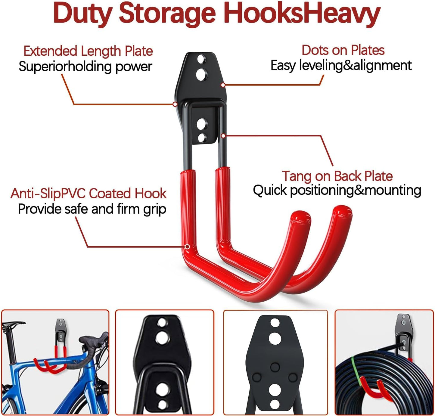 3-H Garage Wall Hooks 20 Pack, Garage Hooks Heavy Duty with Extra Welding Spots, Garage Organizer for Garden, Lawn, Chairs, Ladders, WeedEater, Shovel (Red)