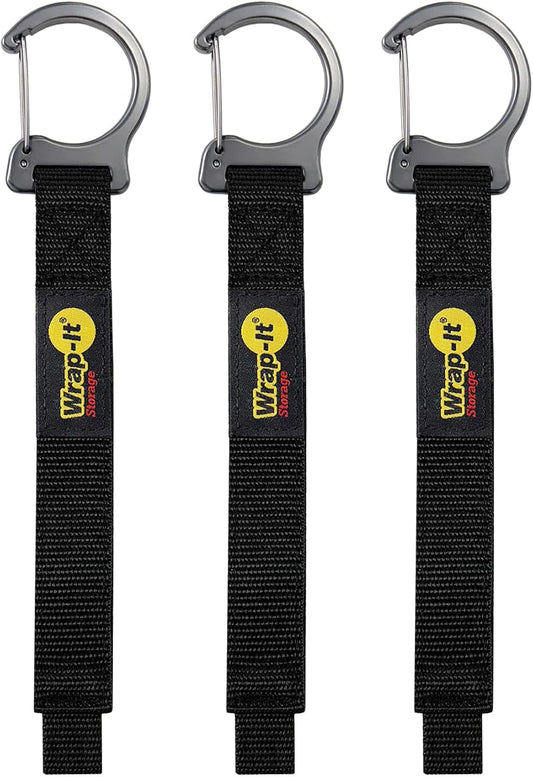 Wrap-It Storage Quick Clips - 14" (3-Pack) Black - Cable Straps With a Metal Clip to Use as an Extension Cord Organizer or Garden Hose Holder