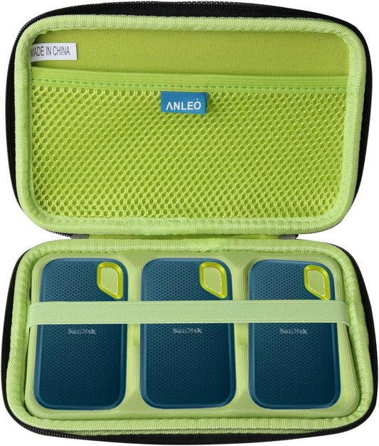 Anleo Hard Travel Case for SanDisk 500GB / 250GB / 1TB / 2TB Extreme Portable SSD (Black+Monterey, Case for 3 Hard Drives)