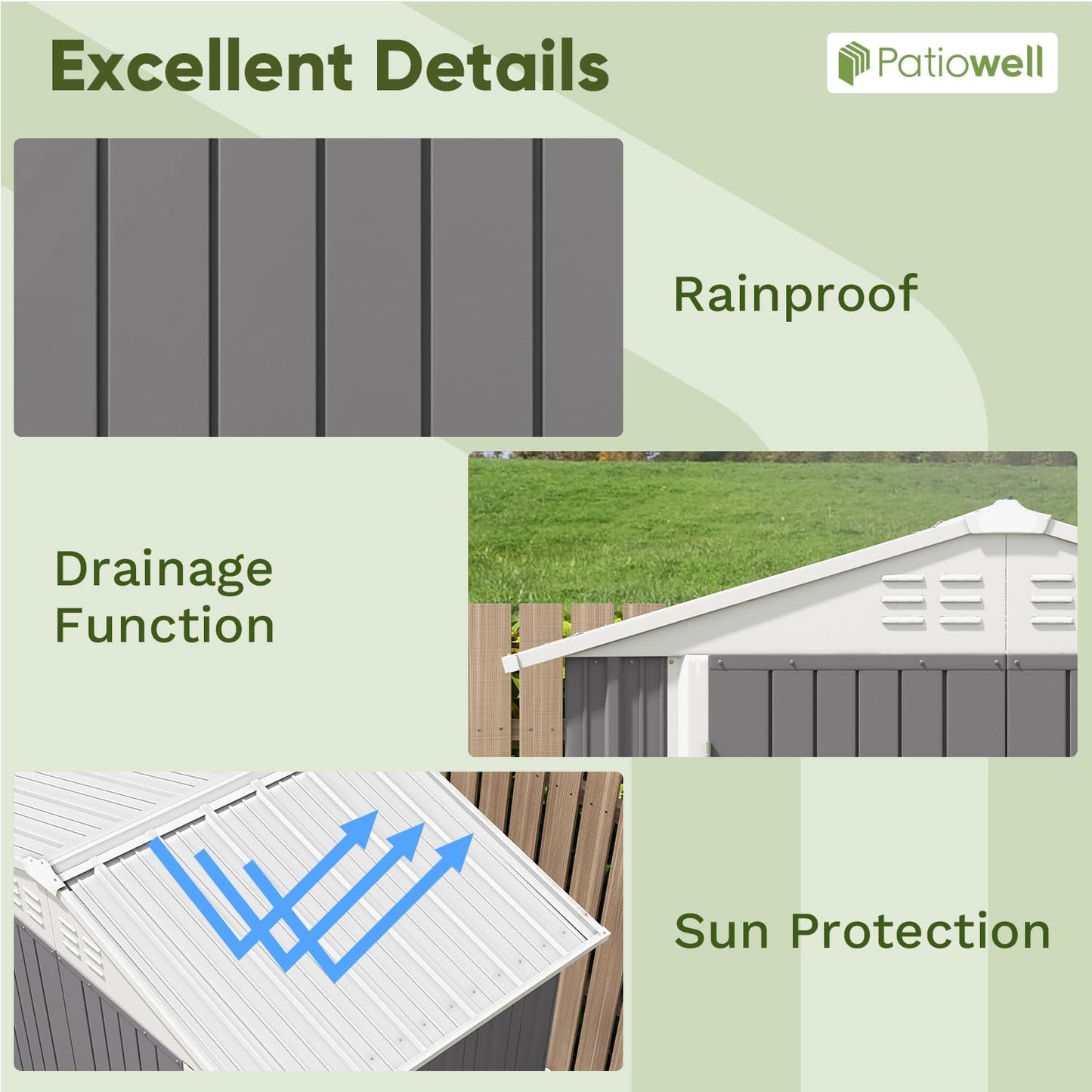 Patiowell 6x4 FT Outdoor Storage Shed, Water-Resistance Metal Outdoor Sheds with Vents & Lock, Garden Shed of Galvanized Steel for Lawn, Patio, Backyard Garden Tools, Bikes, Gray