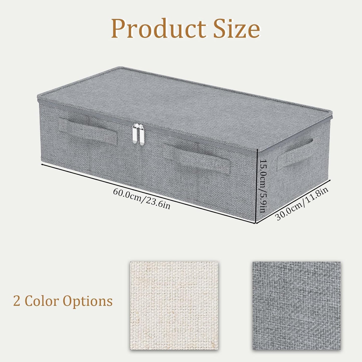 Underbed Storage Box, Foldable Bed Sheet Organizer, Cube Bags Container with Lid for Organizing Clothes, Blankets, Comforter, 23.6x11.8x5.9in, Grey, 2 Pack