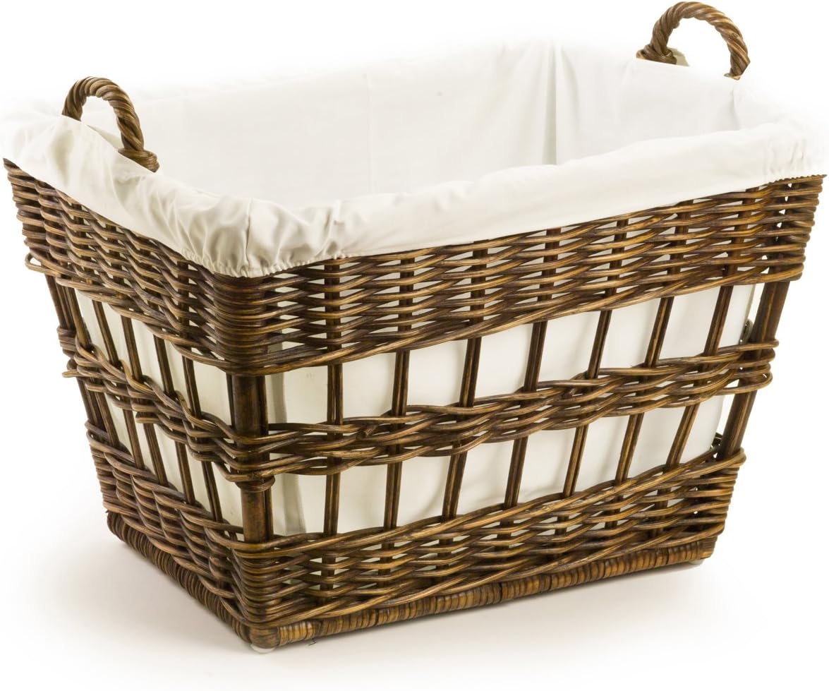 The Basket Lady Wicker French Laundry Basket, 23 in L x 18.5 in W x 18.5 in H, Antique Walnut Brown