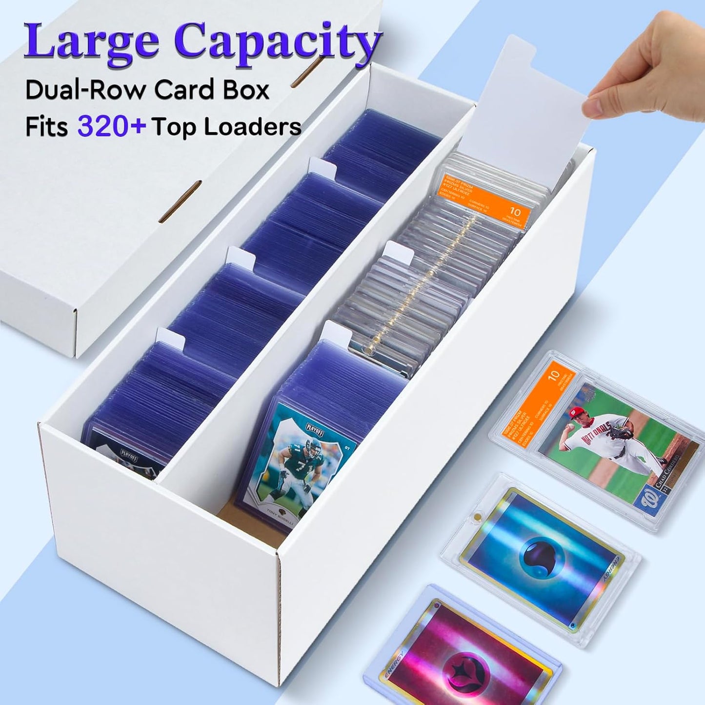 4 Pack Trading Card Storage Box - 2 Rows, Cardboard Storage Box holds 320+ Top Loaders, Graded Card Holder Organizer Case fits PSA/HGA Slabs