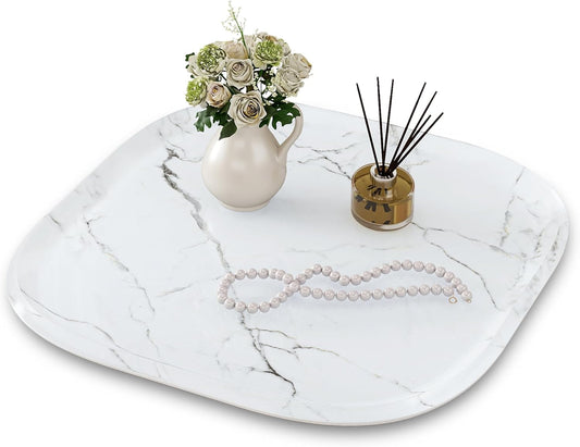 Vanity Decorative Tray, 12" x 12" White Marble Pattern Perfume Tray, Bathroom Tray Countertop Organizer for Soap Towel, Jewelry, Candle