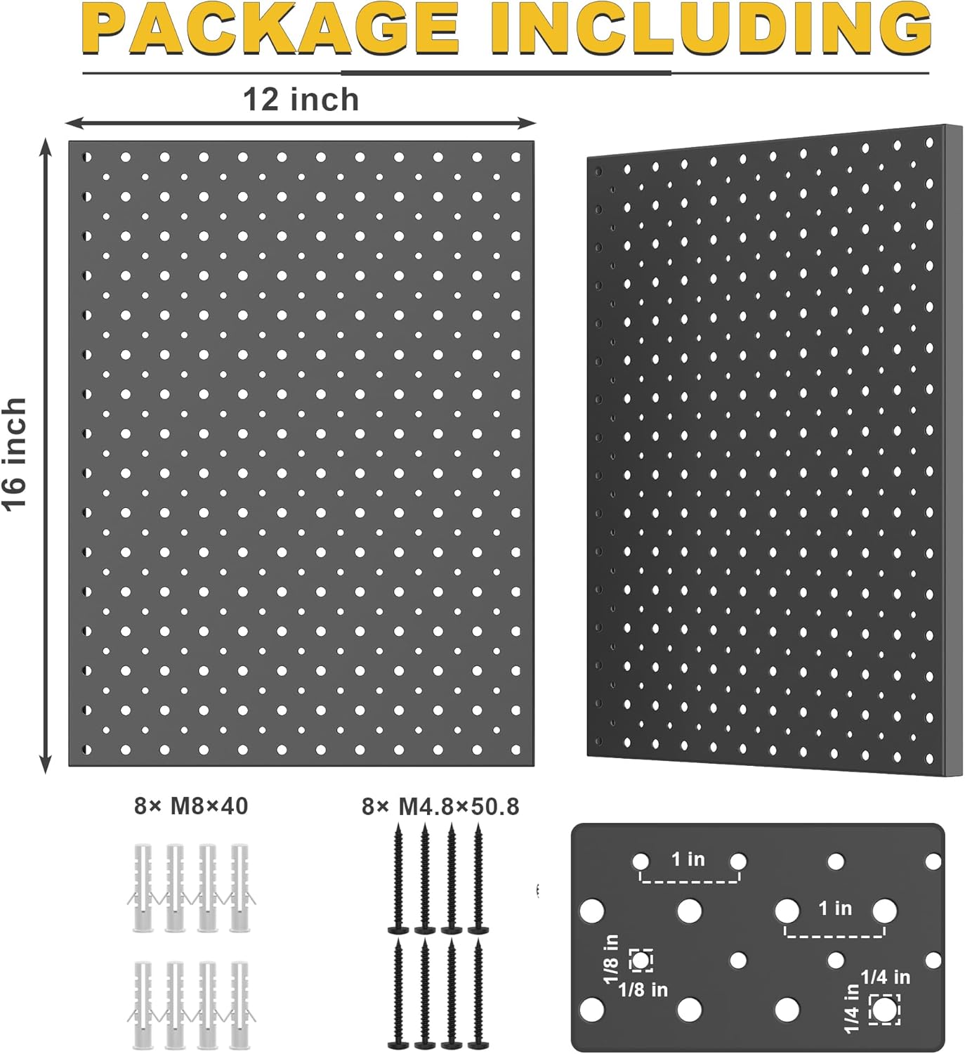 Ultrawall Metal Pegboard Panels, Pegboard Wall Organizer, Black Peg Boards for Wall, Garage Tool Storage Organization, 12"X16", 2pcs