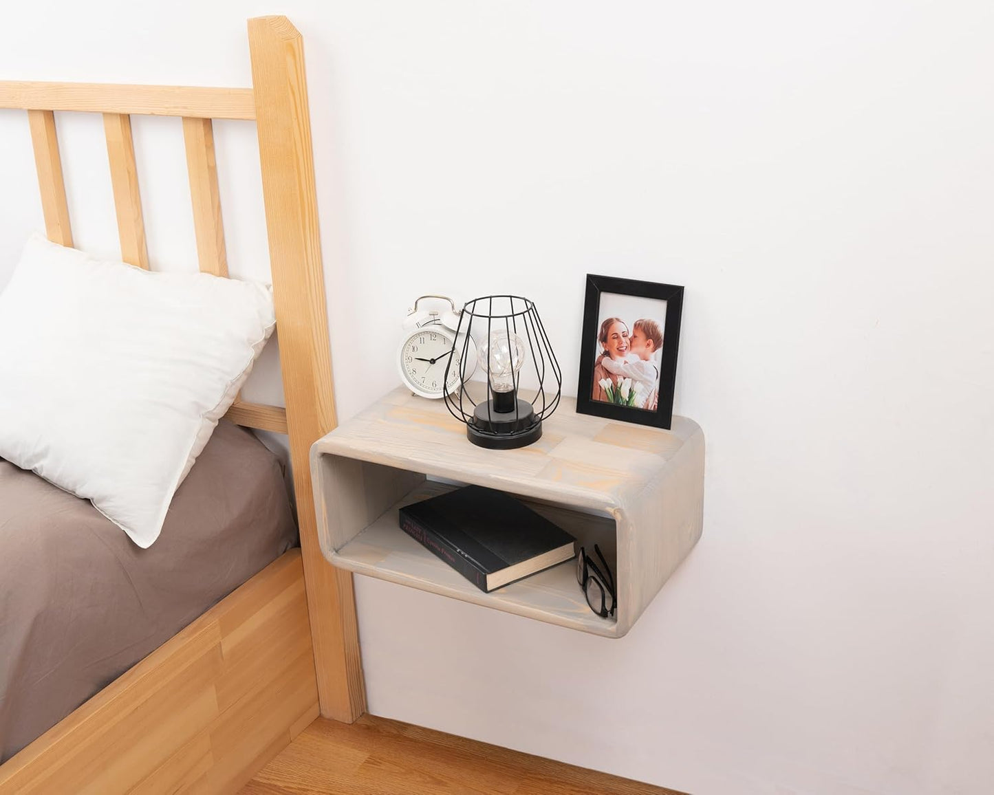 Floating Nightstand Wooden, Bedside Table, Nightstand Shelf, Handmade, Wall Mounted Bedside Shelf, Minimalist and Unique Style (Lizbon)
