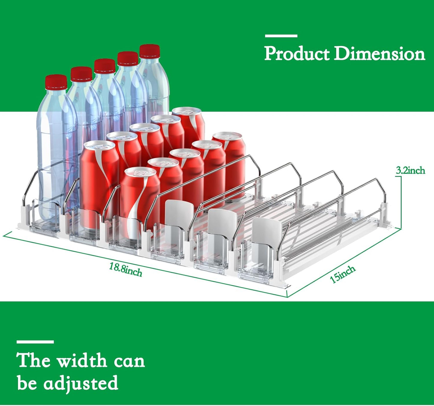 Drink Organizer for Fridge-White Automatic Pusher Glide,12oz 16oz 20oz-Soda Dispenser for Fridge-Holds up to 30 Cans