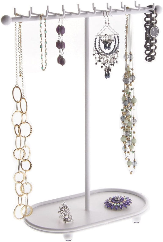Angelynn's Sturdy Long Necklace Holder Organizer Tall Tabletop Pendant Display Stand, Freestanding Large Capacity Jewelry Tree, Gianna White 11 1/2" Wide x 14 1/2" Tall