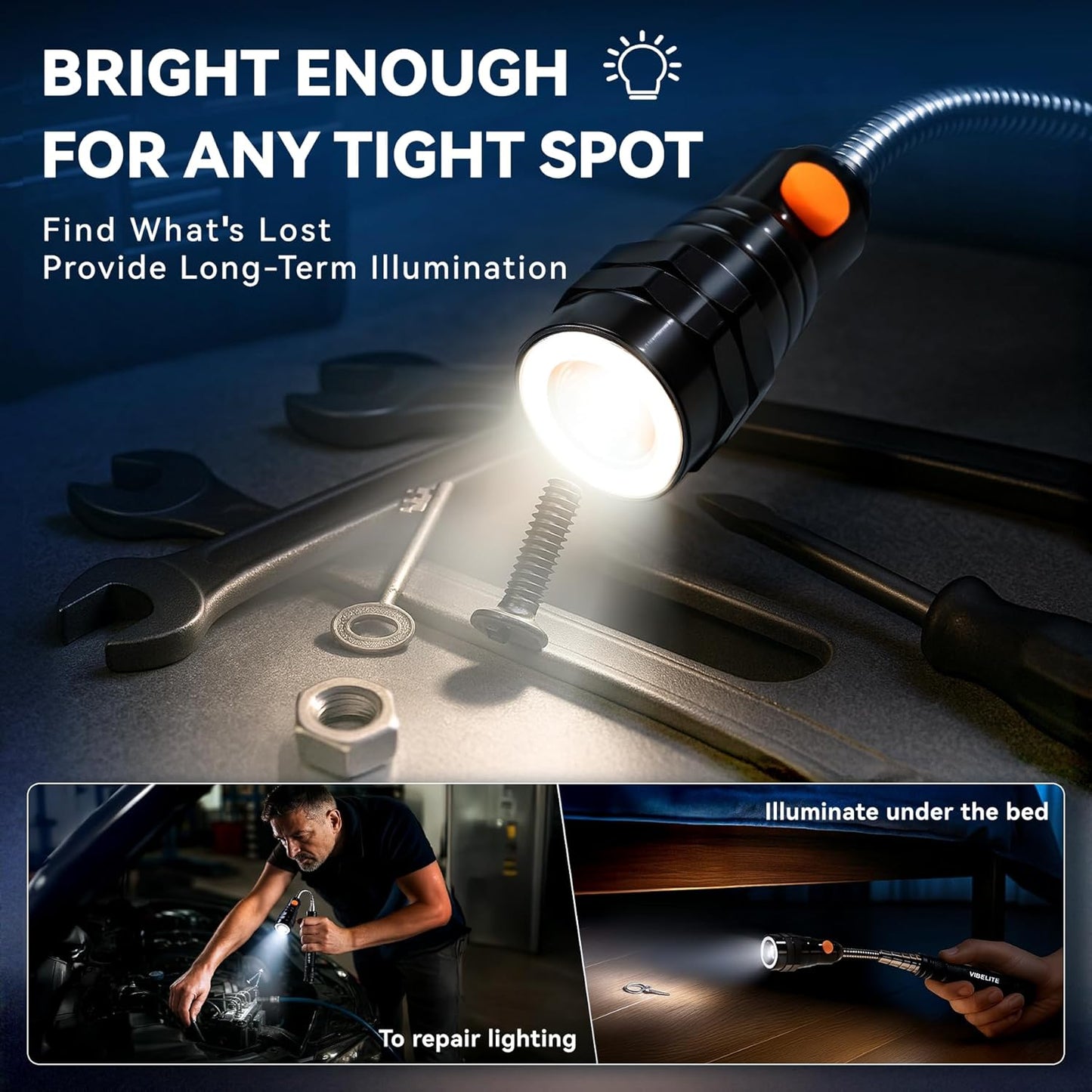 VIBELITE Extendable Magnetic Flashlight with Telescoping Magnet Pickup Tool-Cool Gadget Christmas Gifts Stocking Stuffers for Men, Teen Boys, Husband, Dad, Father, Mechanic, Him, Women, Black