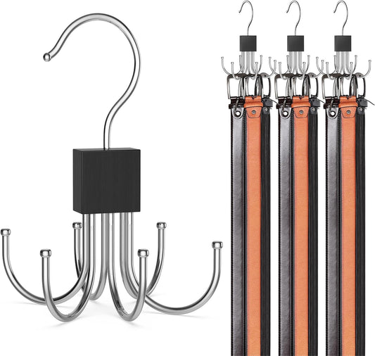 Belt Hanger, Belt Organizer for Closet 360° Rotatable Max 24 Belt Storage Space Saving Closet Organizers and Storage for Belt, Bra, Tank Top, Tie, Scarf, Purse 3Pcs