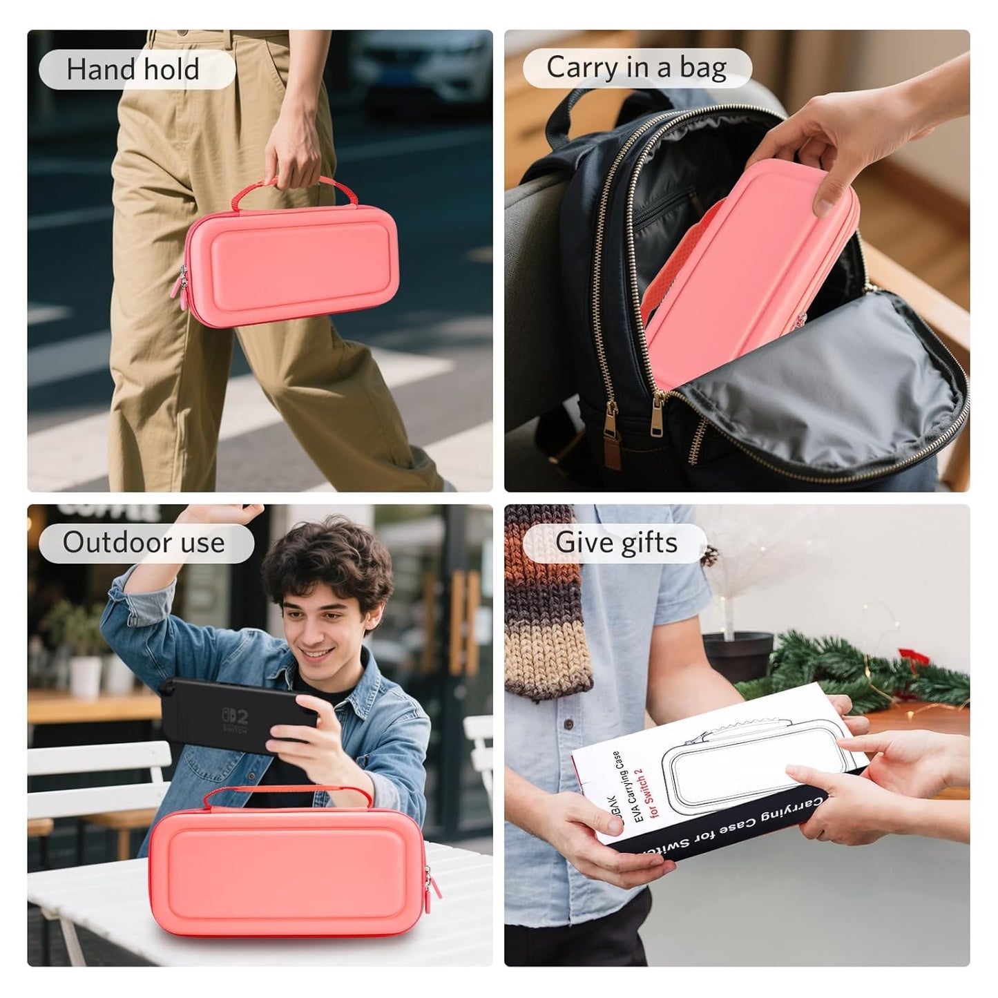 CoBak Large Capacity Carrying Case for Nintendo Switch 2 (2025) - 3 in 1 Accessories Bundle with 2 Screen Protectors, Thumb Grip Caps, 24 Game Cartridges, Hard Shell Portable Travel Pouch, Pink
