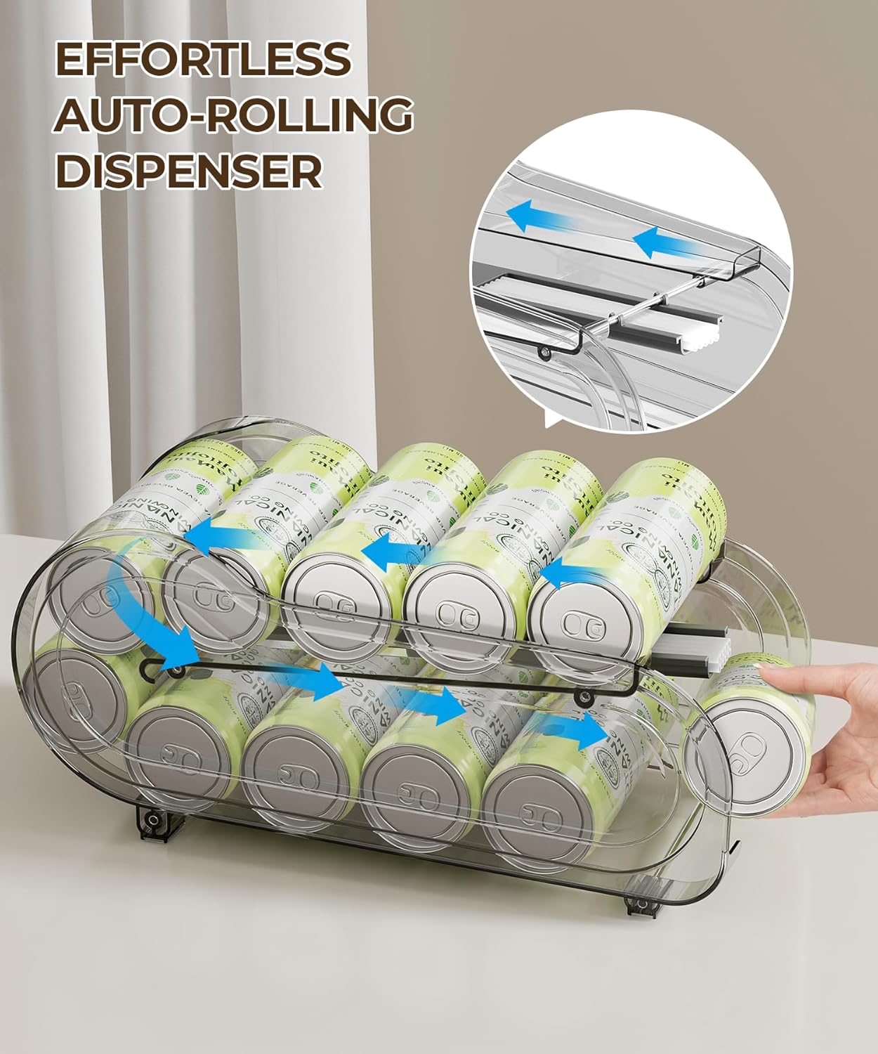 Drink Organizer for Fridge, Soda Can Organizer Dispenser for Refrigerator with Automatic Rolling,Organize Standard Size 11.15oz or 12oz Cans Drink,Save space for Fridge、Kitchen、countertop （2 pack）