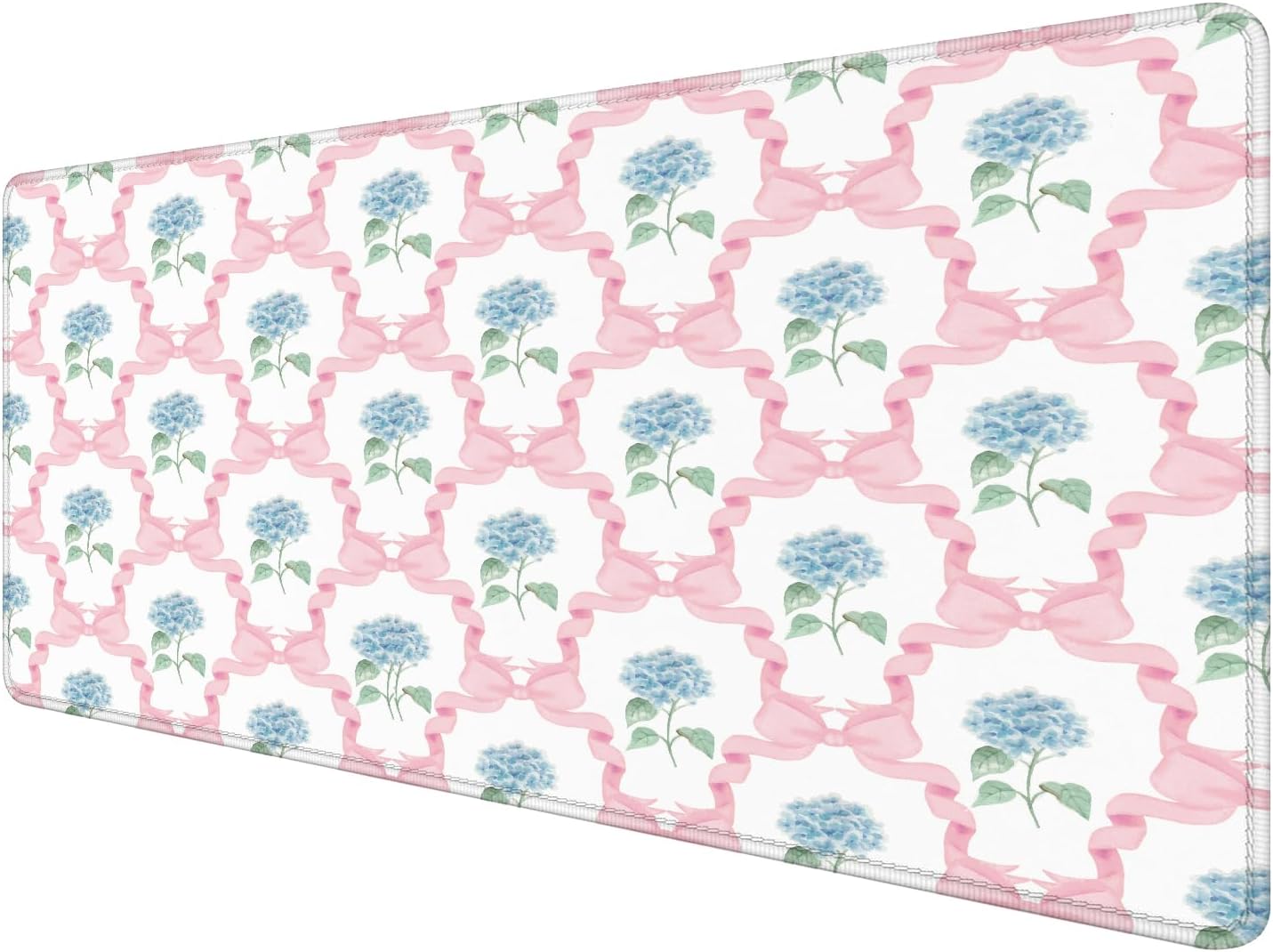 Blue Hydrangea Large Mouse Pad 31.5x15.7inch, Trendy Coquette Pink Bow Flower Aesthetic Large Extended Computer Desk Mat Mousepad for Keyboard and Mouse, Preppy Desk Accessories