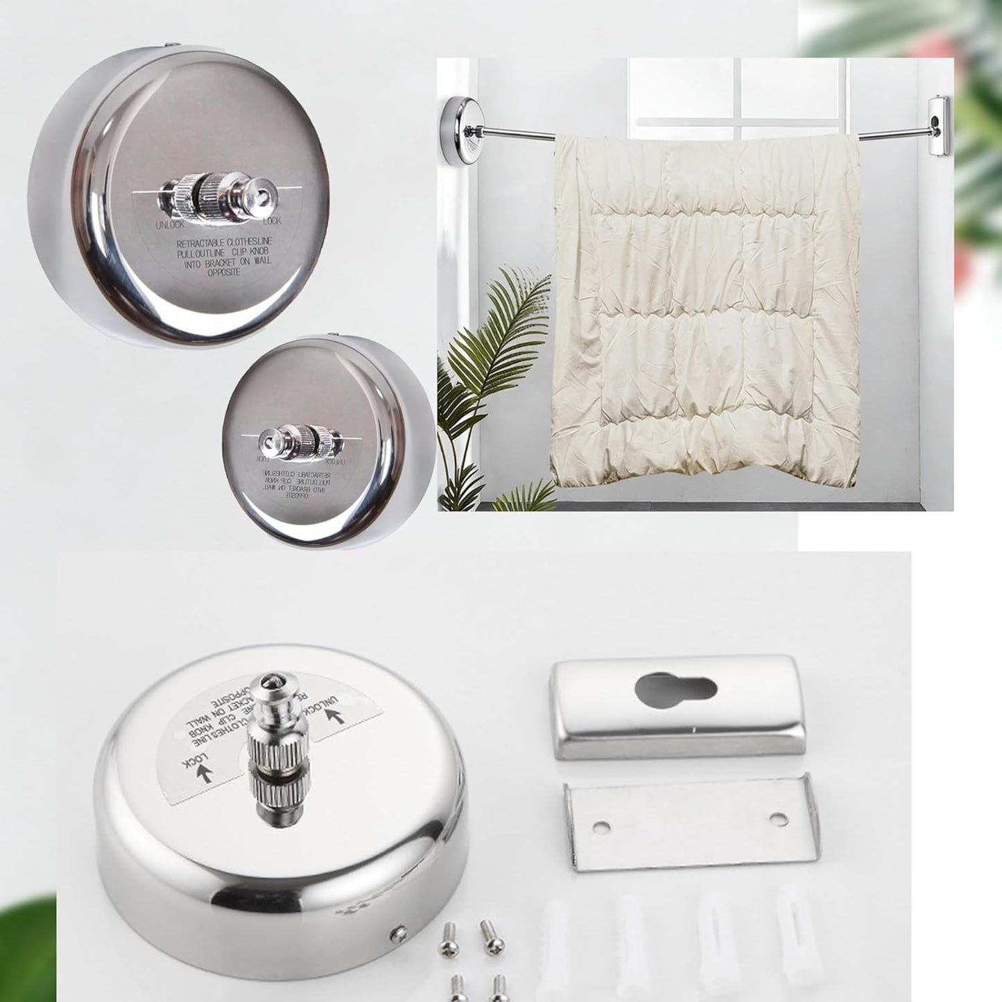 Heavy Duty Retractable Clothesline Indoor Outdoor 2-Pack of Stainless Steel Lines Offers Sturdy, Adjustable Drying Space. Doubles as a Practical Retractable Shower Curtain for Versatile use in Homes